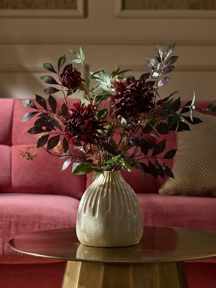 Red/Purple Artificial Dark Floral Arrangement in Ceramic Vase - Image 1 of 4 Red/Purple Artificial Dark Floral Arrangement in Ceramic Vase - Image 1 of 4