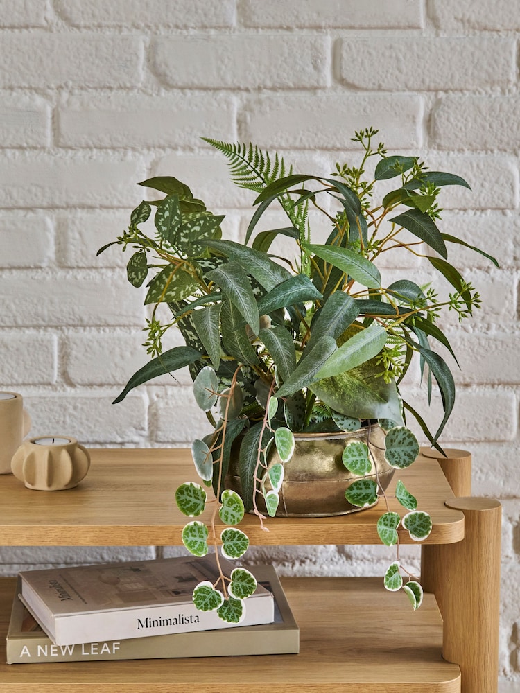 Green Artificial Plant in Metal Bowl - Image 1 of 4