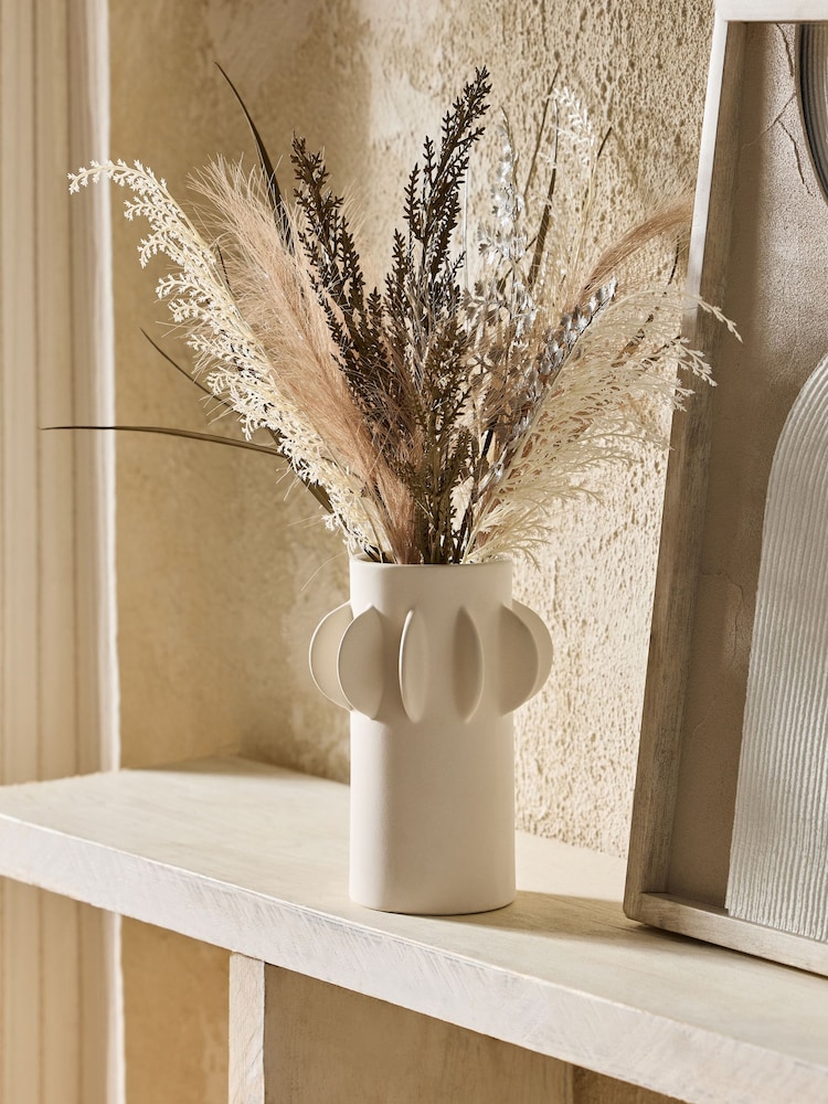 Natural Artificial Dried Floral Arrangement in Skandi Ceramic Vase - Image 1 of 3