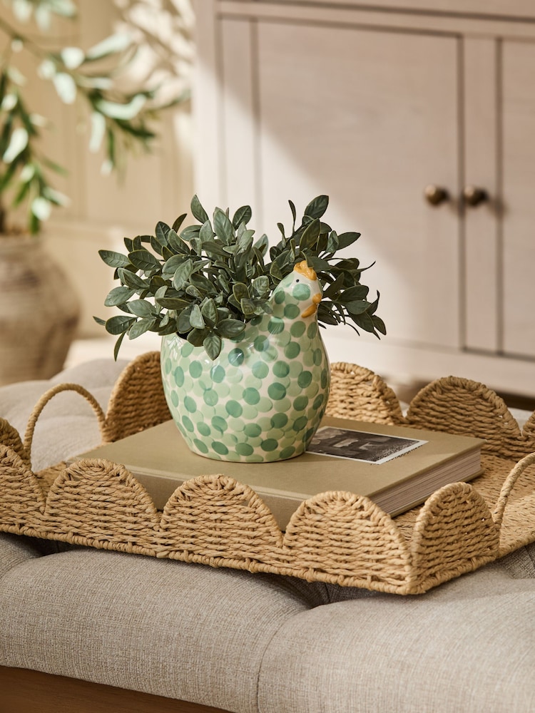 Green Artificial Plant In Spotted Ceramic Chicken Planter - Image 1 of 4 Green Artificial Plant In Spotted Ceramic Chicken Planter - Image 1 of 4