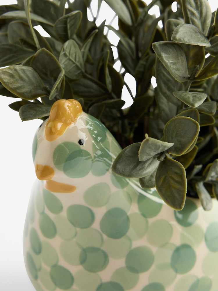 Green Artificial Plant In Spotted Ceramic Chicken Planter - Image 2 of 4 Green Artificial Plant In Spotted Ceramic Chicken Planter - Image 2 of 4