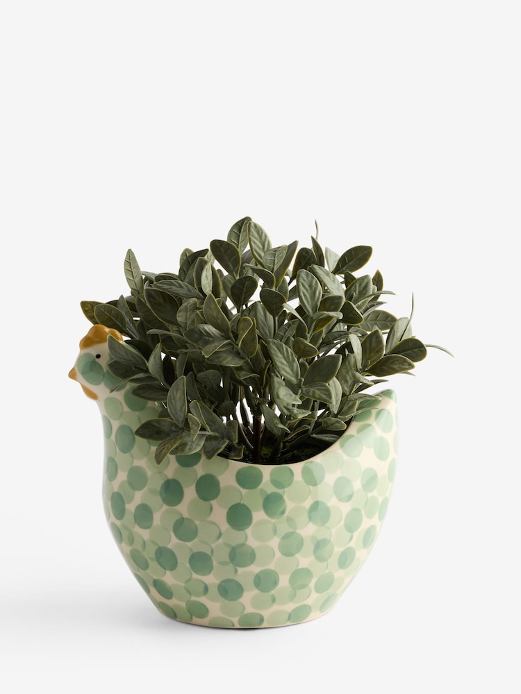 Green Artificial Plant In Spotted Ceramic Chicken Planter - Image 4 of 4 Green Artificial Plant In Spotted Ceramic Chicken Planter - Image 4 of 4