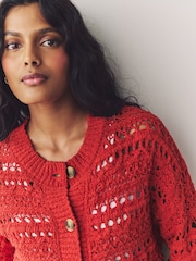 Red 100% Cotton Stitch Knitted Cardigan - Image 5 of 8