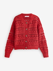 Red 100% Cotton Stitch Knitted Cardigan - Image 6 of 8