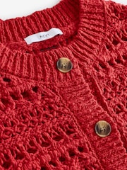 Red 100% Cotton Stitch Knitted Cardigan - Image 7 of 8