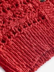 Red 100% Cotton Stitch Knitted Cardigan - Image 8 of 8