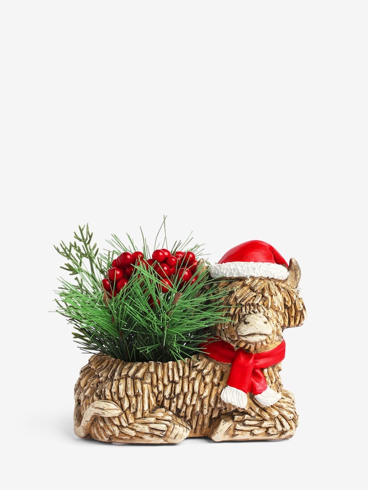 Red/Green Hamish The Highland Cow Artificial Christmas Arrangement - Image 1 of 2