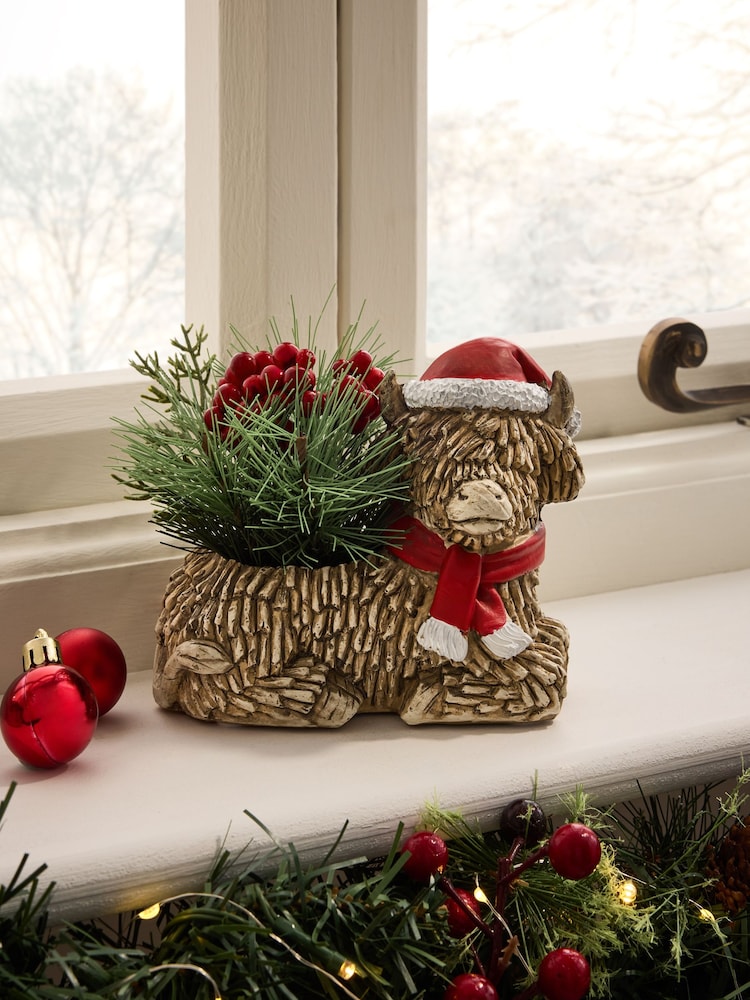 Red/Green Hamish The Highland Cow Artificial Christmas Arrangement - Image 1 of 4 Red/Green Hamish The Highland Cow Artificial Christmas Arrangement - Image 1 of 4