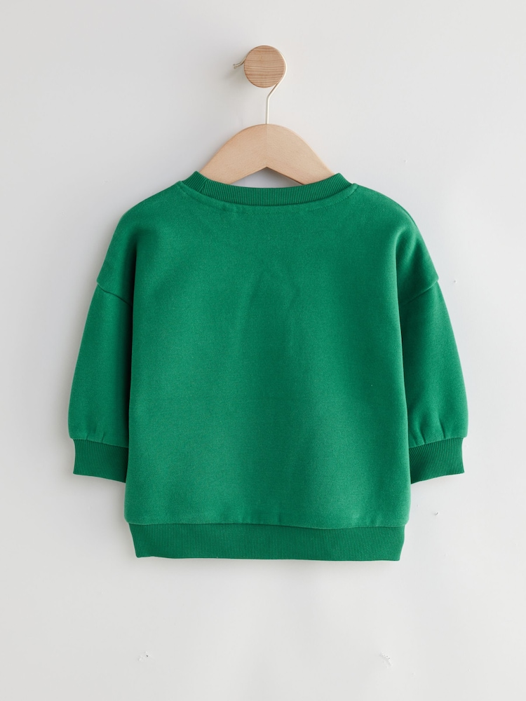 Green/Orange Printed Crew Neck Jersey Sweatshirt (3mths-7yrs) - Image 2 of 3