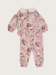 Monsoon Pink Baby Floral Collar Set - Image 2 of 3