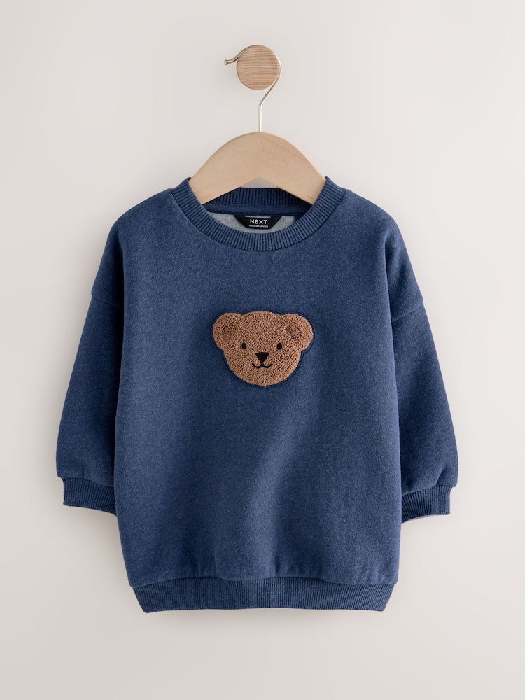 Navy Blue Bear Crew Neck Cotton Sweatshirt (3mths-7yrs) - Image 1 of 4