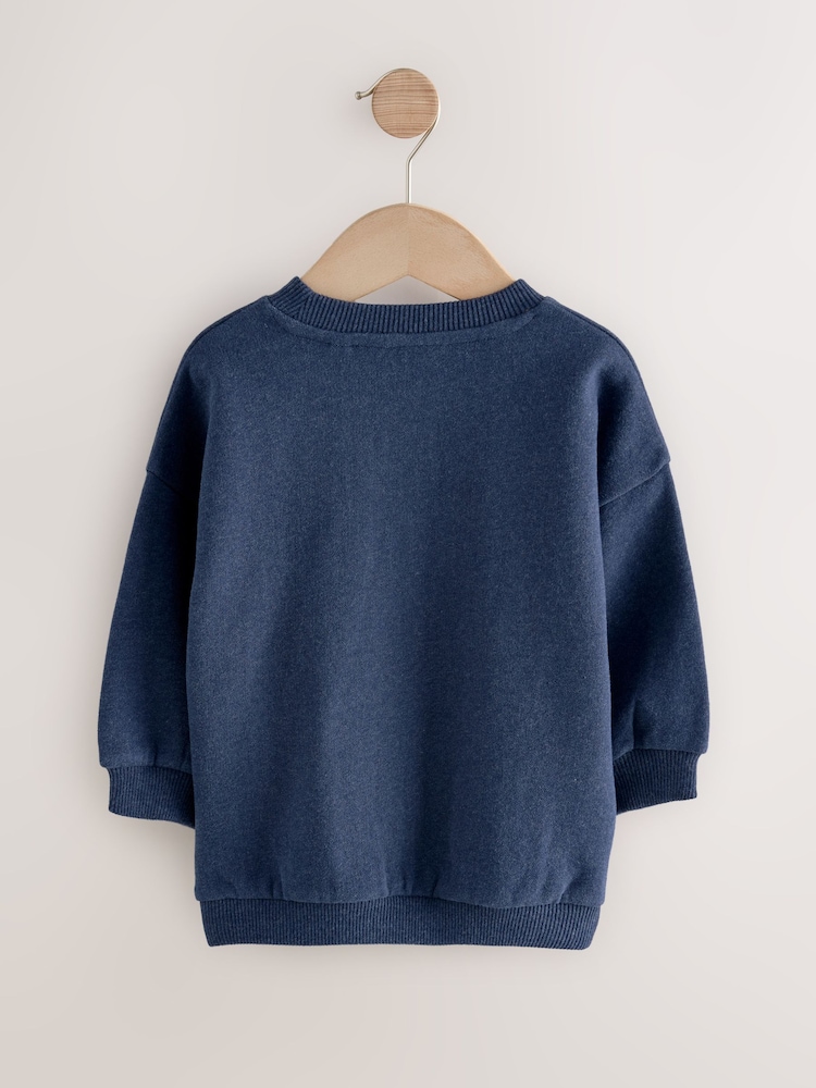 Navy Blue Bear Crew Neck Cotton Sweatshirt (3mths-7yrs) - Image 2 of 4
