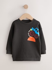 Charcoal Grey Bright Back Printed Crew Neck Jersey Sweatshirt (3mths-7yrs) - Image 1 of 4