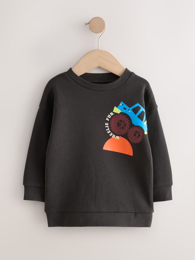 Charcoal Grey Bright Back Printed Crew Neck Jersey Sweatshirt (3mths-7yrs) - Image 1 of 4