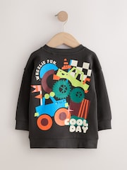Charcoal Grey Bright Back Printed Crew Neck Jersey Sweatshirt (3mths-7yrs) - Image 2 of 4