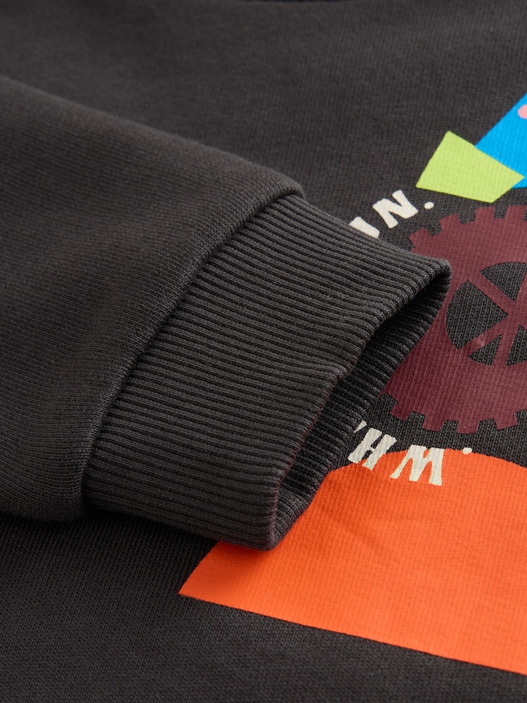 Charcoal Grey Bright Back Printed Crew Neck Jersey Sweatshirt (3mths-7yrs) - Image 4 of 4