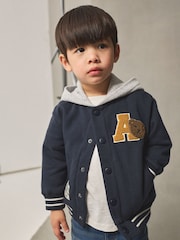 Navy Blue Bear Jersey Bomber Jacket (3mths-7yrs) - Image 1 of 9