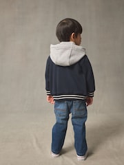 Navy Blue Bear Jersey Bomber Jacket (3mths-7yrs) - Image 3 of 9