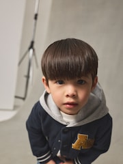 Navy Blue Bear Jersey Bomber Jacket (3mths-7yrs) - Image 4 of 9