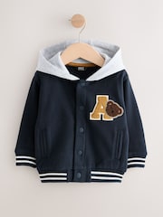 Navy Blue Bear Jersey Bomber Jacket (3mths-7yrs) - Image 5 of 9