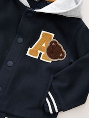 Navy Blue Bear Jersey Bomber Jacket (3mths-7yrs) - Image 8 of 9