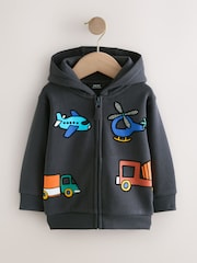 Navy All-Over Print Zip Through Hoodie (3mths-7yrs) - Image 1 of 4