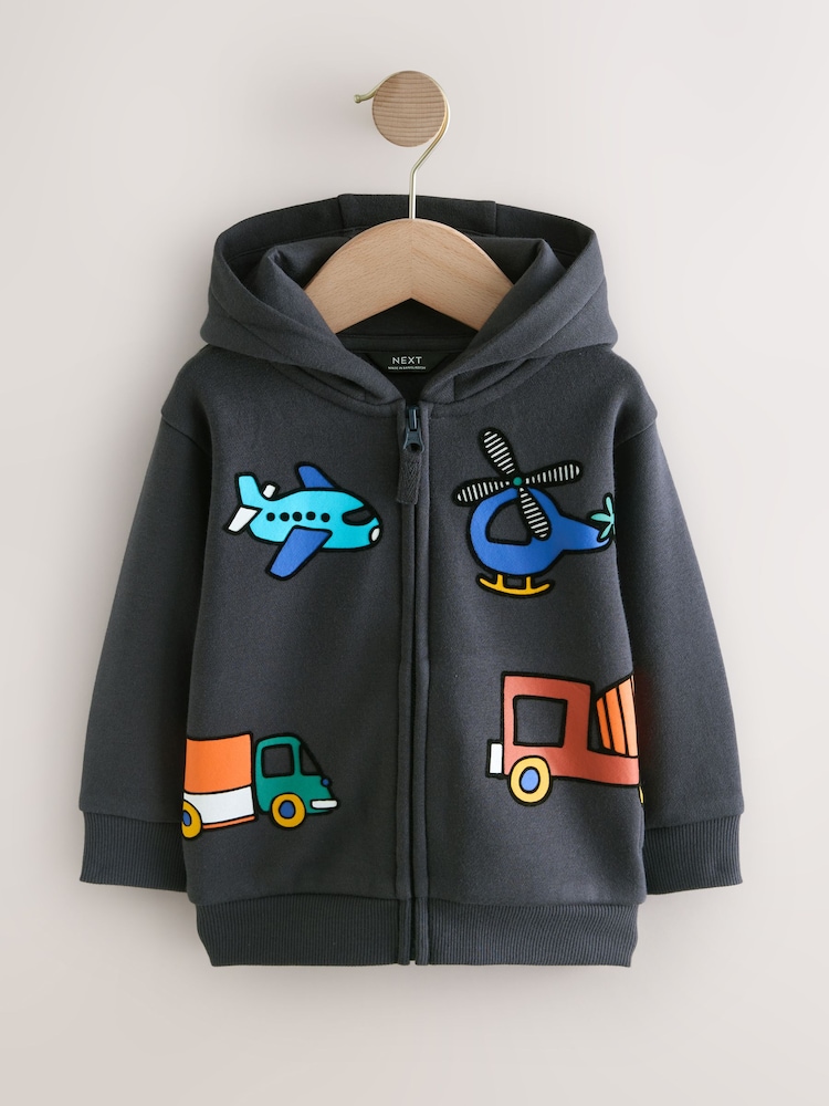 Navy All-Over Print Zip Through Hoodie (3mths-7yrs) - Image 1 of 4 Navy All-Over Print Zip Through Hoodie (3mths-7yrs) - Image 1 of 4