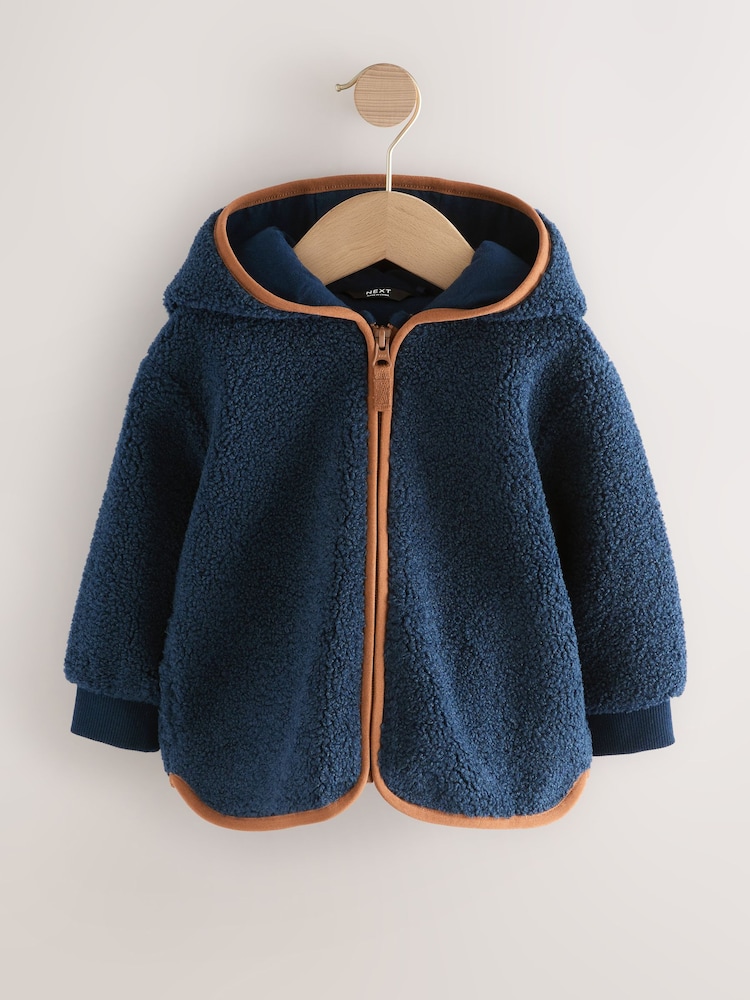 Navy Blue Hooded Fleece Zip Through Jacket (3mths-7yrs) - Image 1 of 4