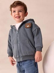 Charcoal Grey Borg Lined Zip Through Hoodie (3mths-7yrs) - Image 1 of 4