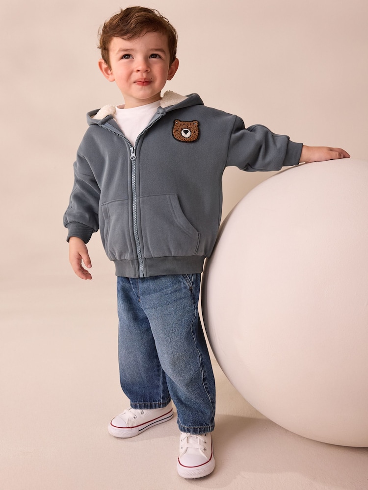 Charcoal Grey Borg Lined Zip Through Hoodie (3mths-7yrs) - Image 2 of 4