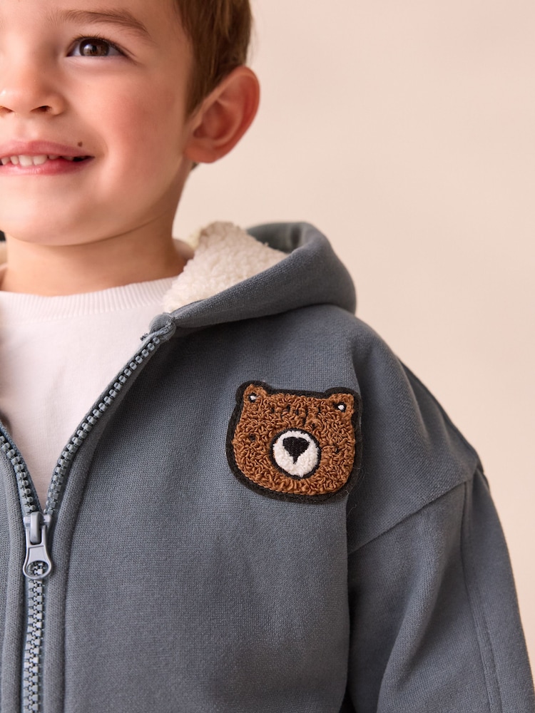 Charcoal Grey Borg Lined Zip Through Hoodie (3mths-7yrs) - Image 4 of 4