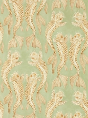 Sanderson Oriental Green Honey Voyaging Koi Wallpaper Sample - Image 1 of 1