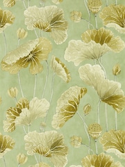 Sanderson Oriental Green Olive Lotus Leaf Wallpaper Sample - Image 1 of 1