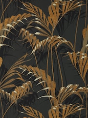 Sanderson Charcoal Gold Palm House Wallpaper Sample - Image 1 of 1