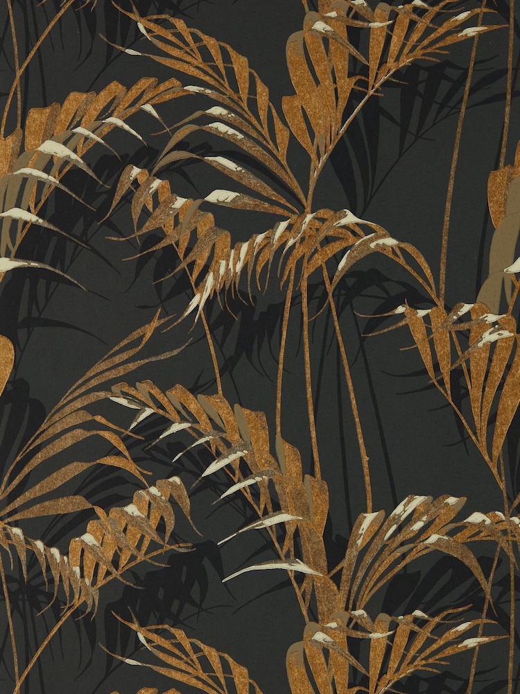 Sanderson Charcoal Gold Palm House Wallpaper Sample - Image 1 of 1
