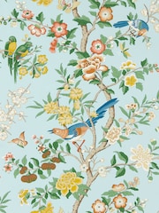 Sanderson Dawn Blue Persimmon Chinoiserie Hall Wallpaper Sample - Image 1 of 1