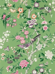 Sanderson Chinese Green Lotus Pink Chinoiserie Hall Wallpaper Sample - Image 1 of 1
