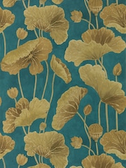 Sanderson Midnight Copper Lotus Leaf Wallpaper Sample - Image 1 of 1