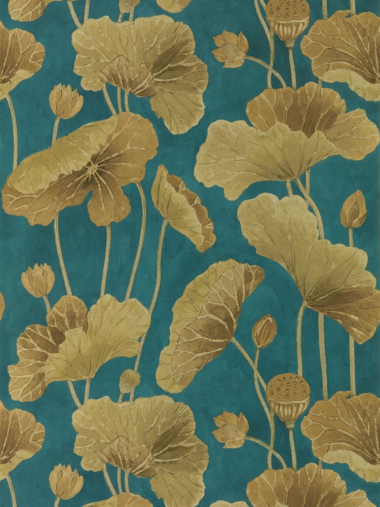 Sanderson Midnight Copper Lotus Leaf Wallpaper Sample - Image 1 of 1