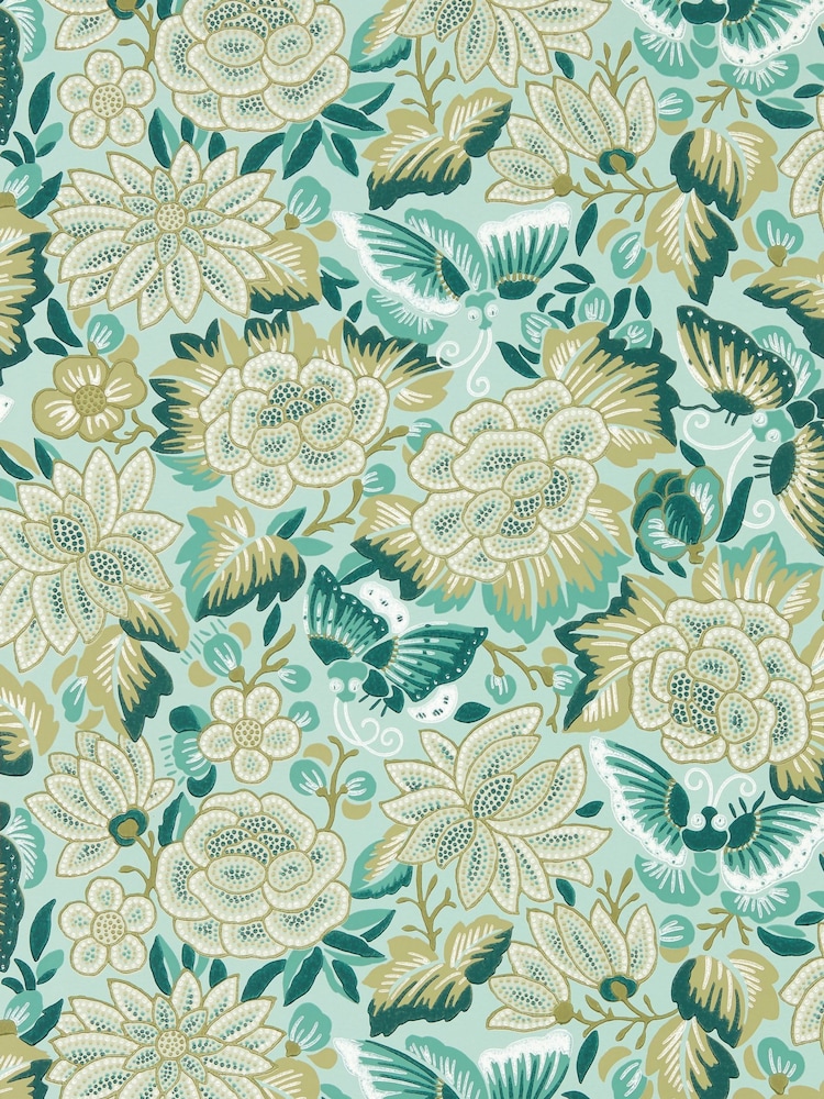 Sanderson Bamboo Fountain Green Amar Butterfly Wallpaper Sample - Image 1 of 1