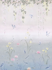 Sanderson Soft Jade Pink Blossom Green Water Garden Wallpaper Sample - Image 1 of 1