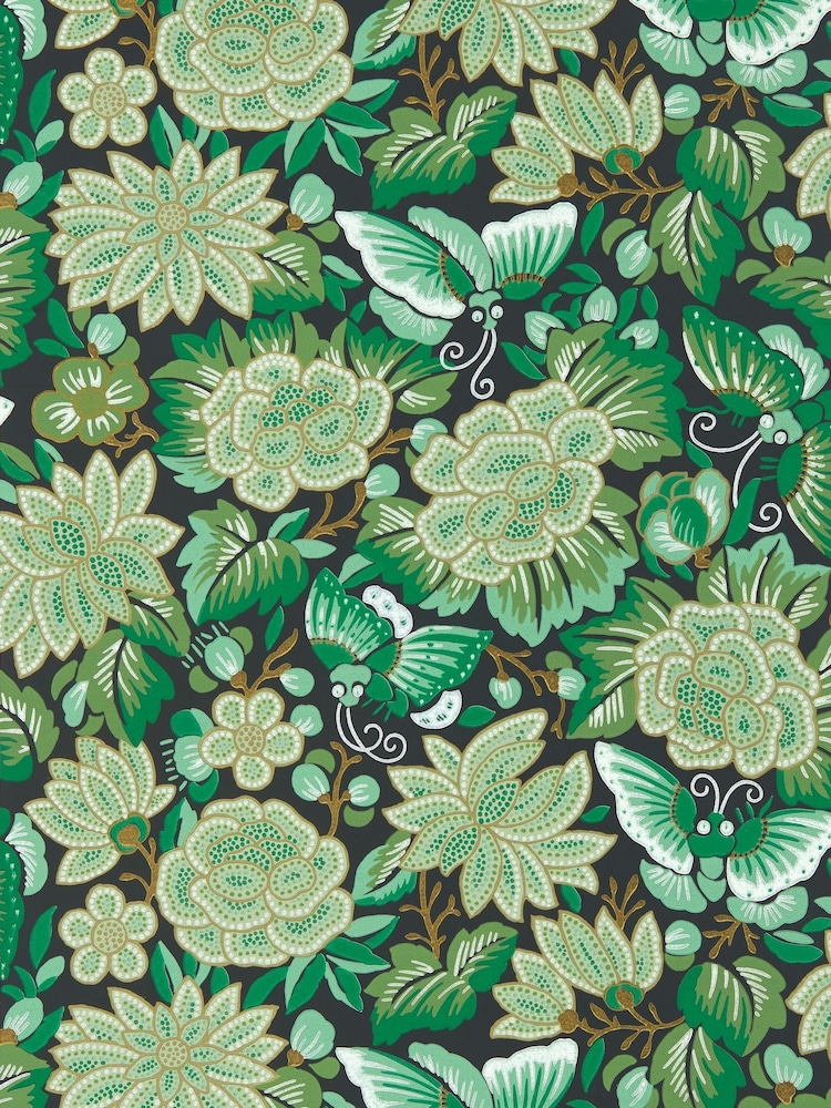 Sanderson Emerald Ink Black Amar Butterfly Wallpaper Sample - Image 1 of 1