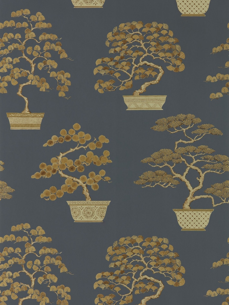 Sanderson Ink Black Gold Penjing Wallpaper Sample - Image 1 of 1