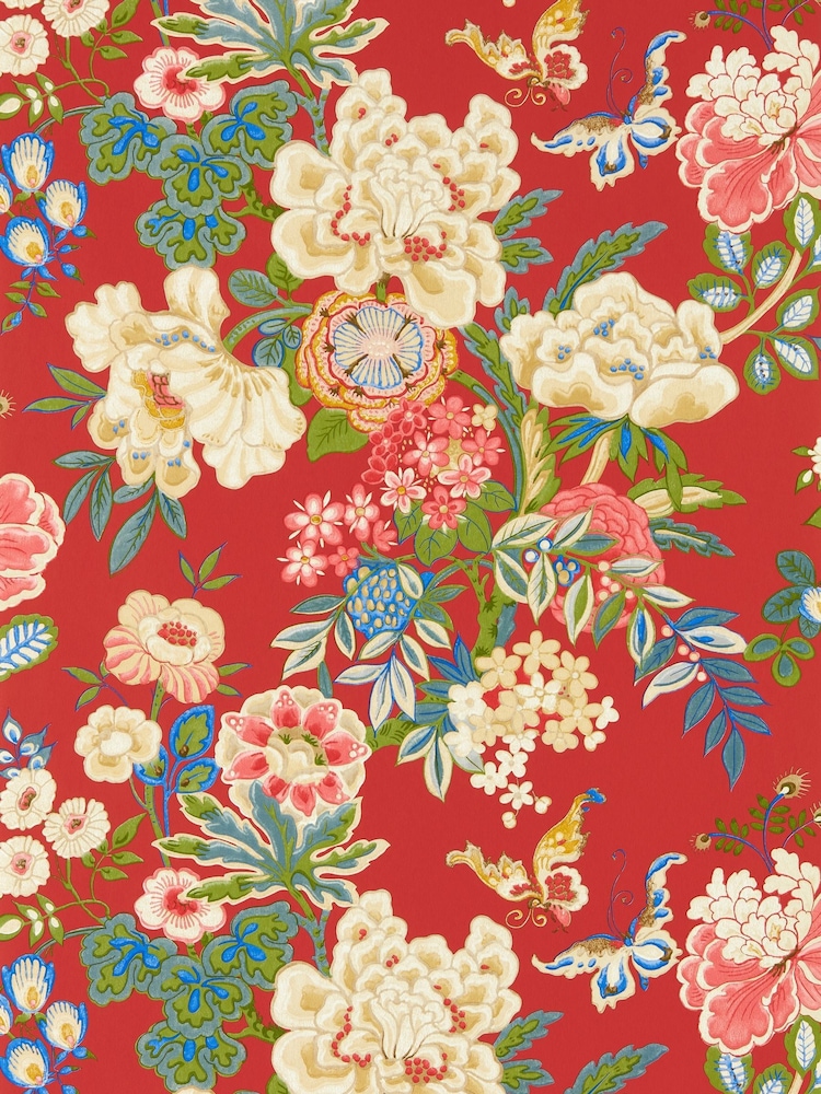 Sanderson Cinnabar Red Emperor Peony Wallpaper Sample - Image 1 of 1