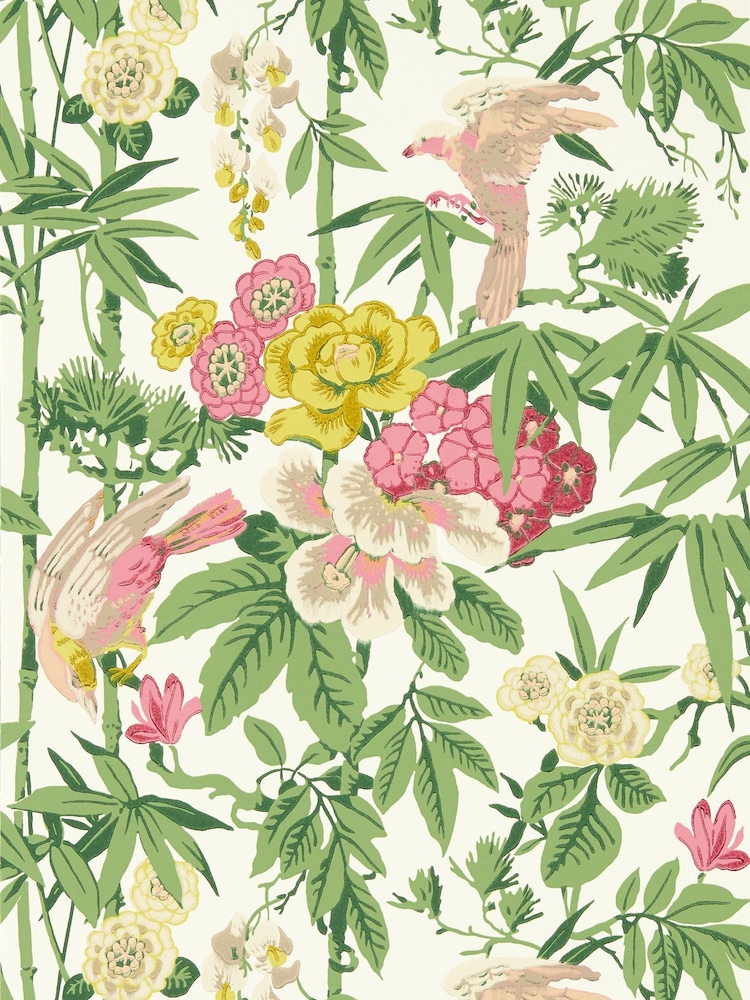 Sanderson Scallion Green Bamboo Birds Wallpaper Sample - Image 1 of 1