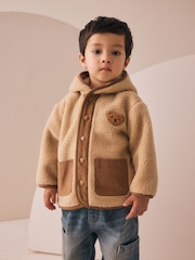 Tan Brown Hooded Fleece Zip Through Jacket (3mths-7yrs) - Image 2 of 9