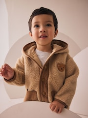 Tan Brown Hooded Fleece Zip Through Jacket (3mths-7yrs) - Image 4 of 9