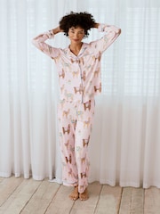 Chelsea Peers Pink Print Long Pyjamas Set - Image 1 of 5