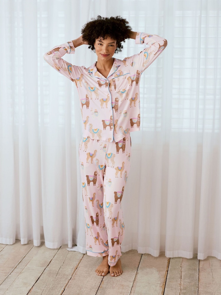 Chelsea Peers Pink Print Long Pyjamas Set - Image 1 of 5