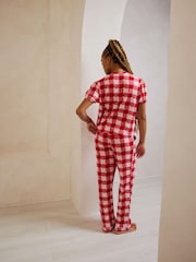 Chelsea Peers Red Gingham Heart Print Long Pyjama Set - Image 2 of 8